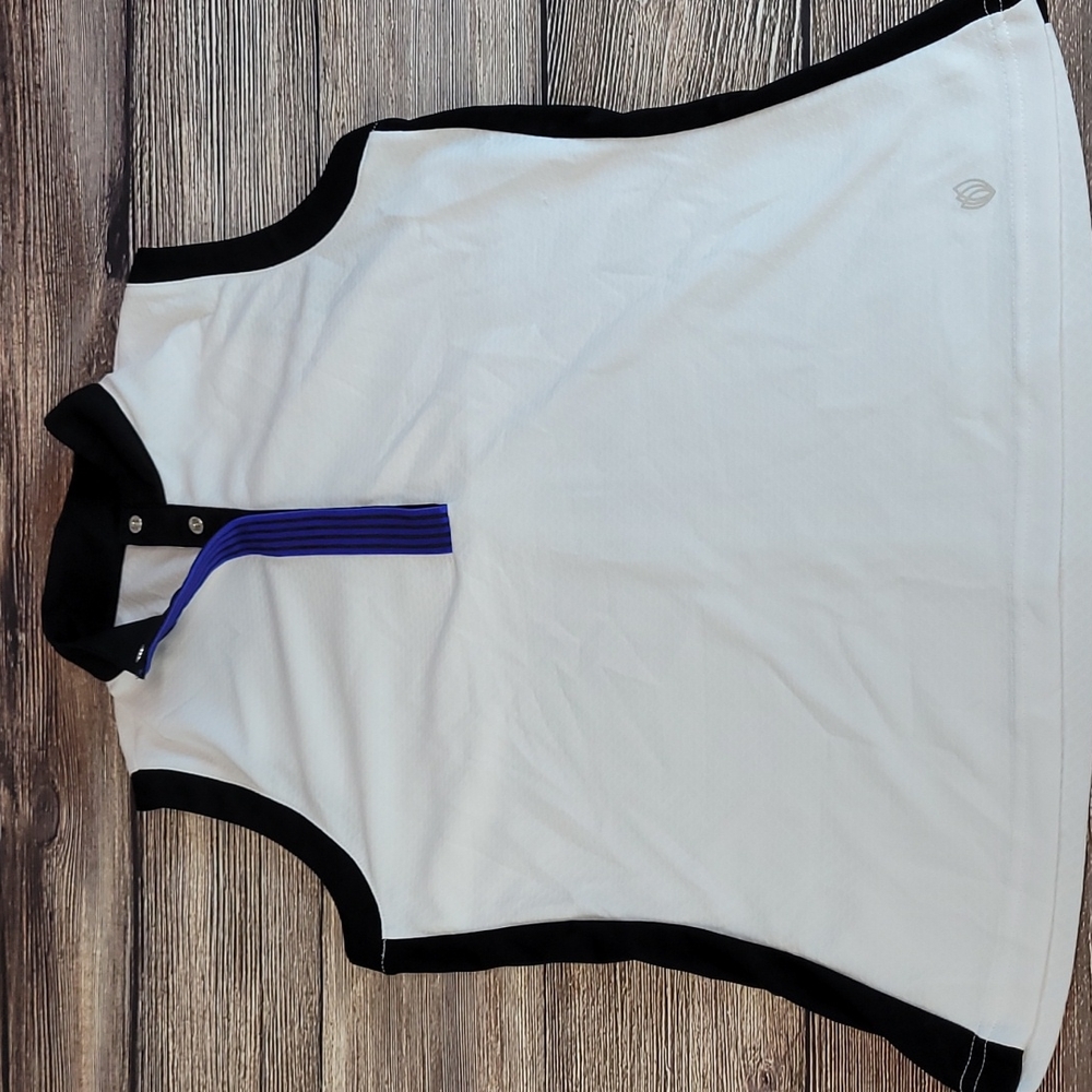 GGBlue Golf Shirt - White, Black, Blue Stripe - Button Up - Luxe Sport - SZ M